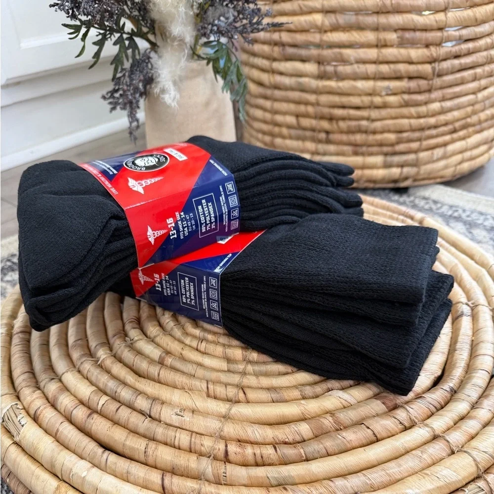 New Men’s Diabetic Black Medical Crew Socks 6 Pairs Big & Tall Cotton Nonbinding